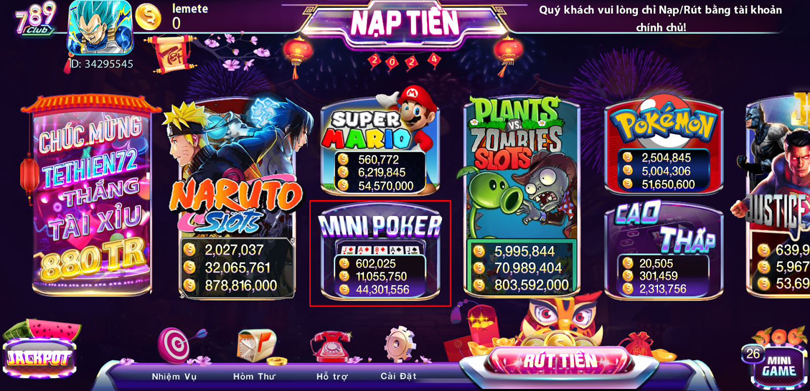 Nổ hũ mini poker là sự kết hợp giữa game nổ hũ và poker tại 789 club