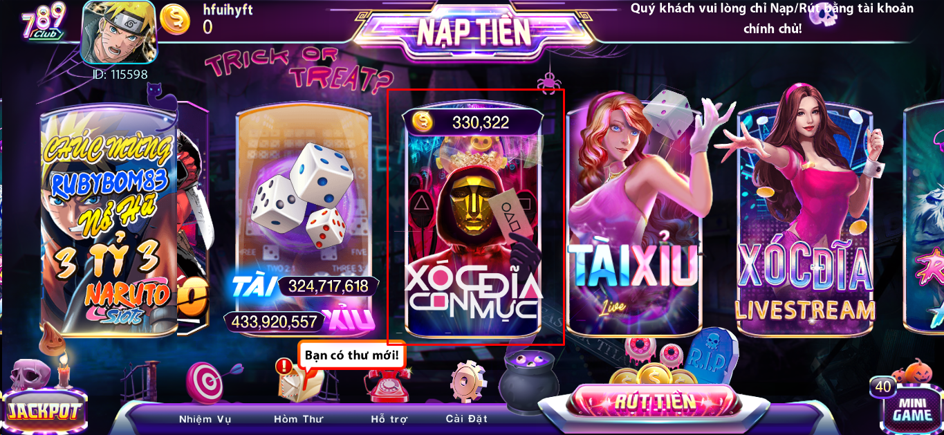 Game Xóc đĩa con mực tai 789 Club